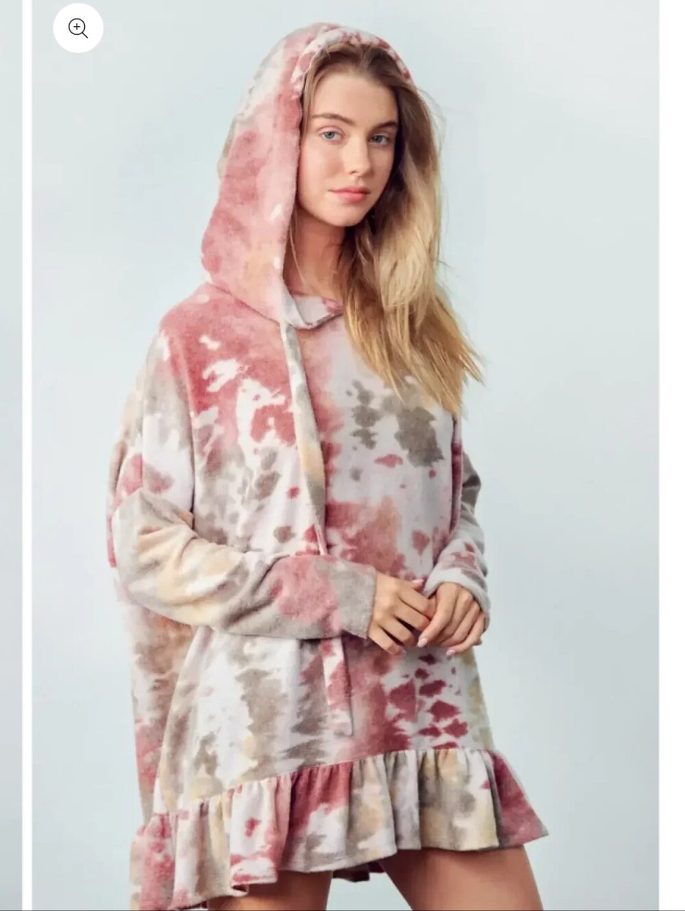 Tie-Dye Hooded Ruffle Hem Pullover - Pink Multi